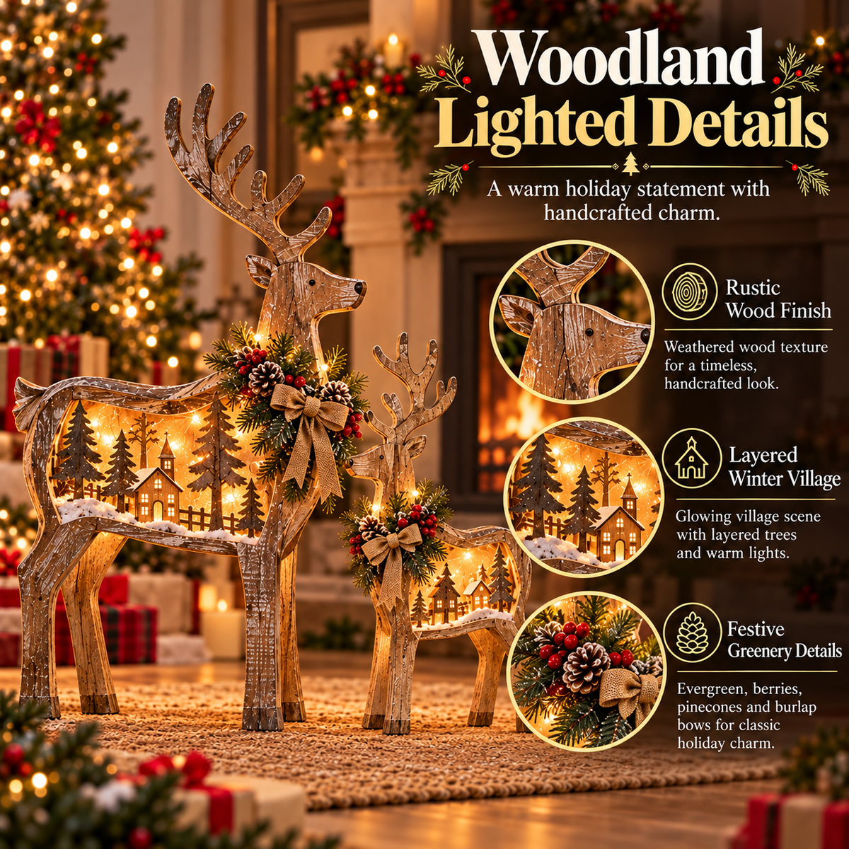 🎄🦌 Woodland Village Glow™ – Lighted Christmas Reindeer Decor ✨❤️
