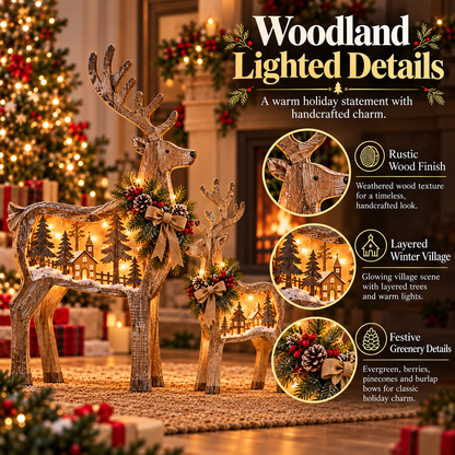 🎄🦌 Woodland Village Glow™ – Lighted Christmas Reindeer Decor ✨❤️