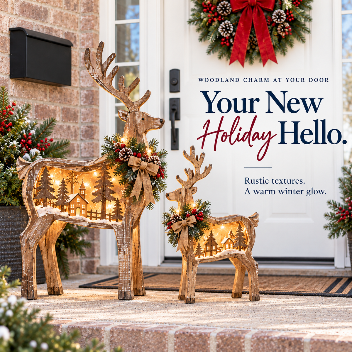 🎄🦌 Woodland Village Glow™ – Lighted Christmas Reindeer Decor ✨❤️