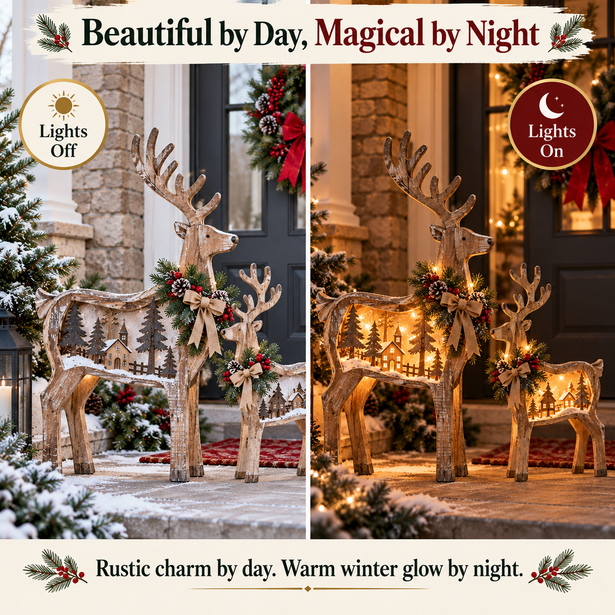 🎄🦌 Woodland Village Glow™ – Lighted Christmas Reindeer Decor ✨❤️