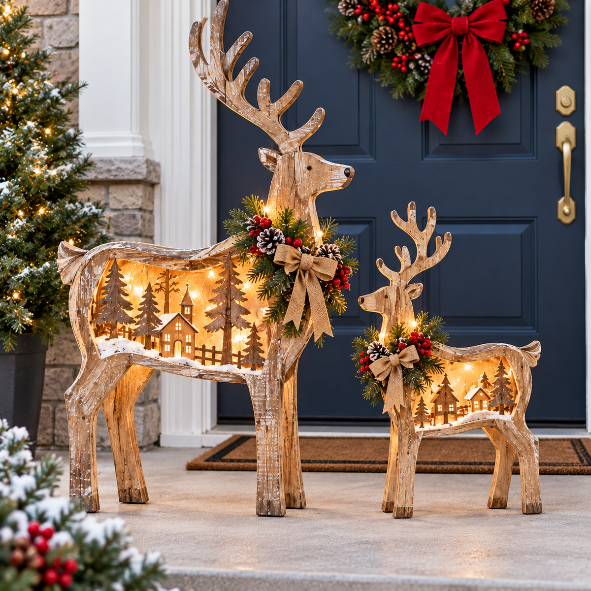 🎄🦌 Woodland Village Glow™ – Lighted Christmas Reindeer Decor ✨❤️