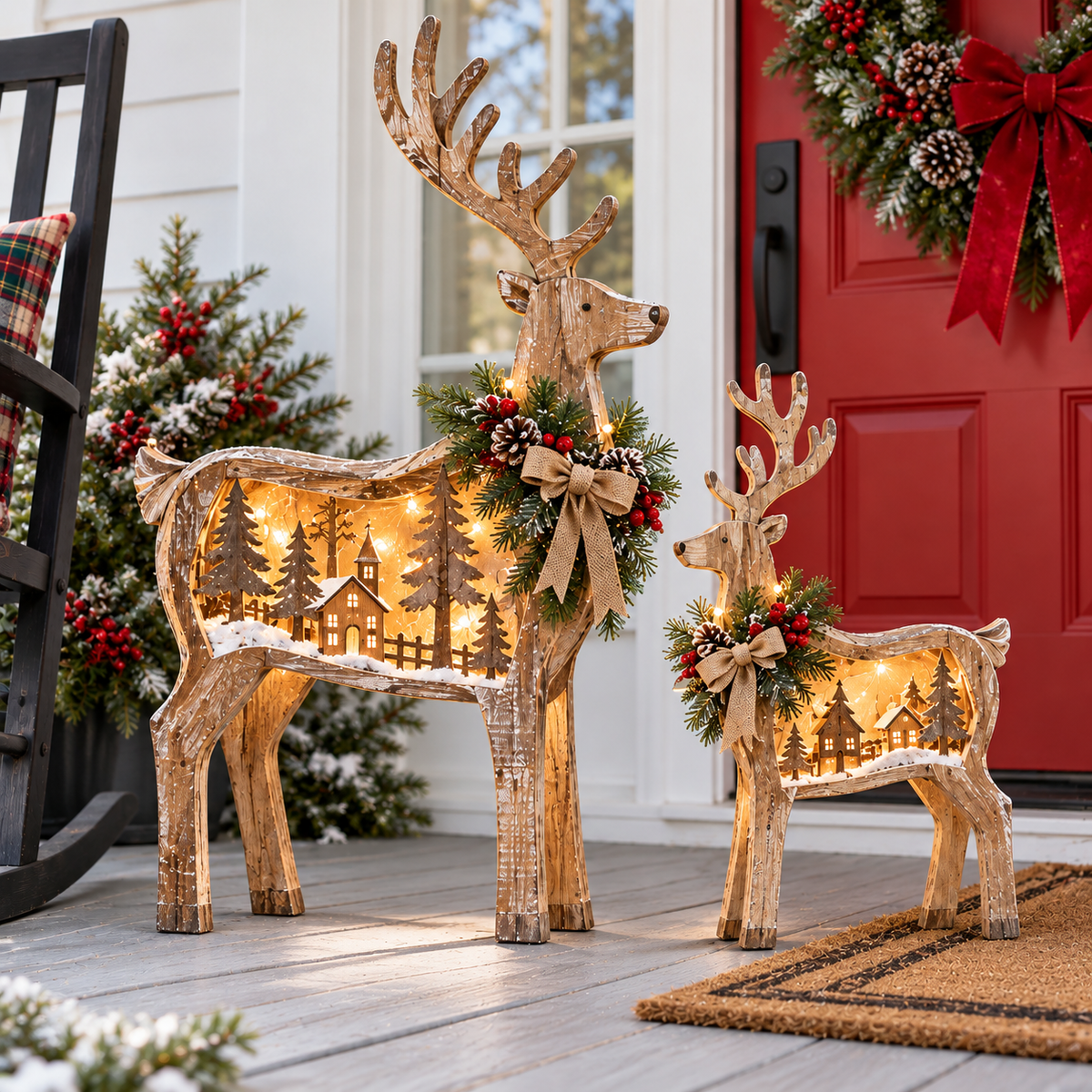 🎄🦌 Woodland Village Glow™ – Lighted Christmas Reindeer Decor ✨❤️
