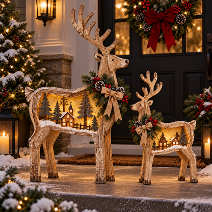 🎄🦌 Woodland Village Glow™ – Lighted Christmas Reindeer Decor ✨❤️