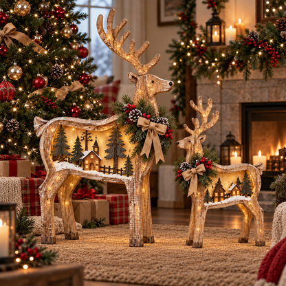 🎄🦌 Woodland Village Glow™ – Lighted Christmas Reindeer Decor ✨❤️
