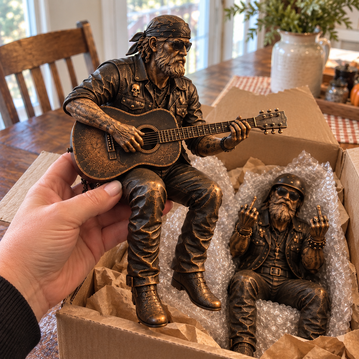 🏍️🧔 Old Biker Soul™ | Rustic Motorcycle Rider Shelf Sitters