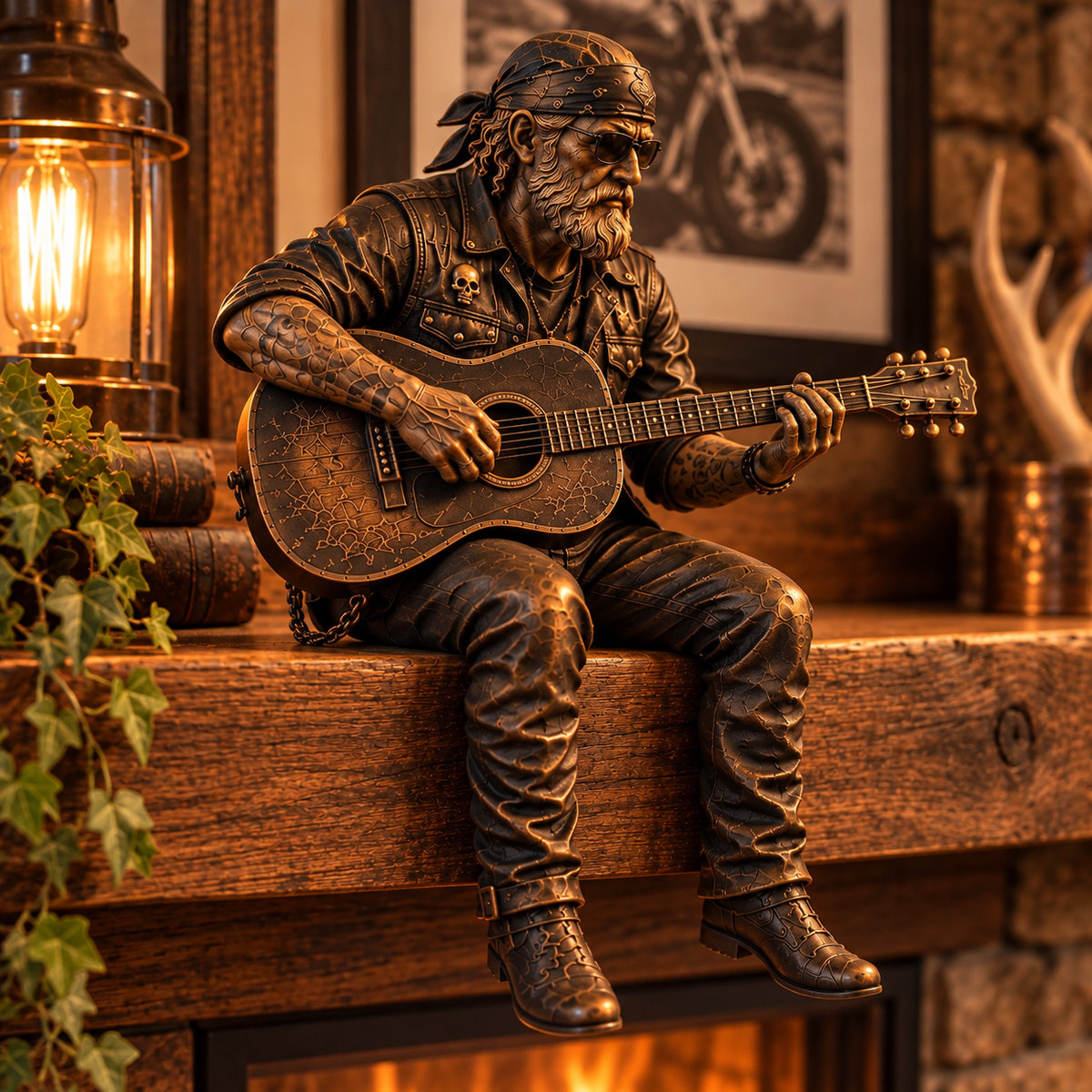 🏍️🧔 Old Biker Soul™ | Rustic Motorcycle Rider Shelf Sitters
