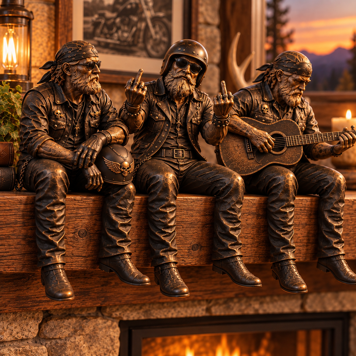 🏍️🧔 Old Biker Soul™ | Rustic Motorcycle Rider Shelf Sitters