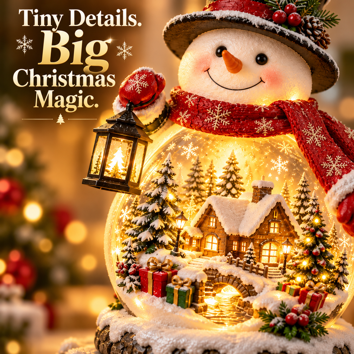 🎄☃️ Snowman’s Christmas Village Glow ✨ Lighted Holiday Tabletop Decoration