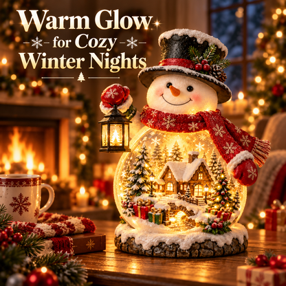 🎄☃️ Snowman’s Christmas Village Glow ✨ Lighted Holiday Tabletop Decoration