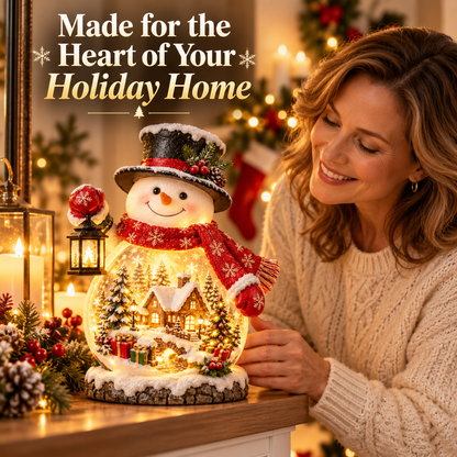 🎄☃️ Snowman’s Christmas Village Glow ✨ Lighted Holiday Tabletop Decoration