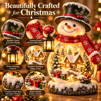 🎄☃️ Snowman’s Christmas Village Glow ✨ Lighted Holiday Tabletop Decoration