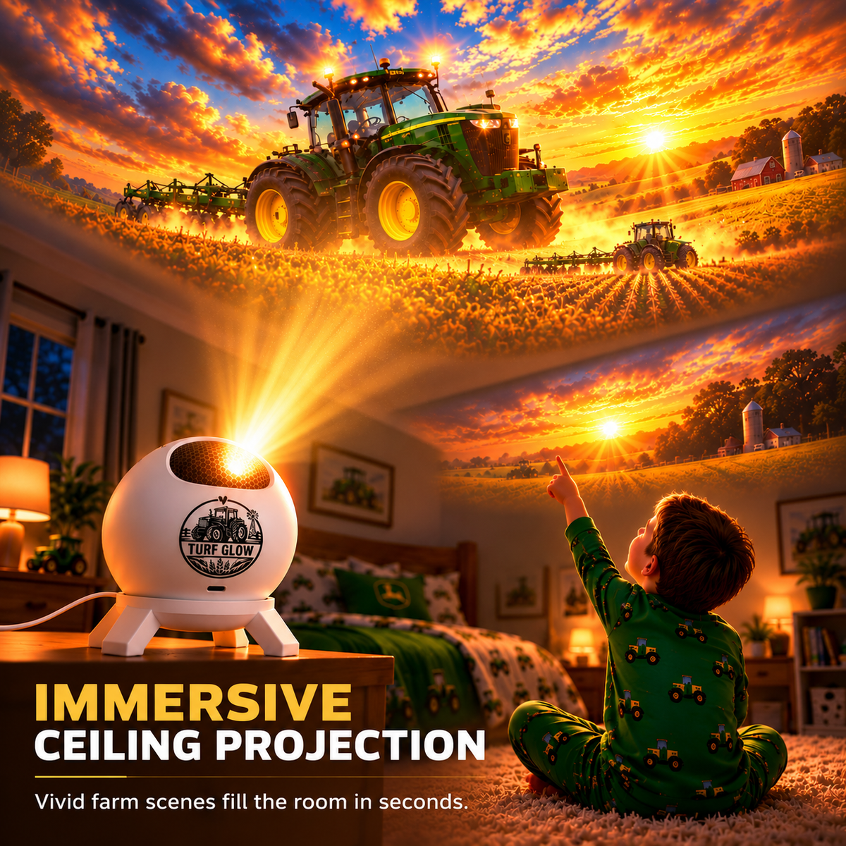 🌾🚜 Farm Adventure Projector – Tractor-Themed Bedroom Light