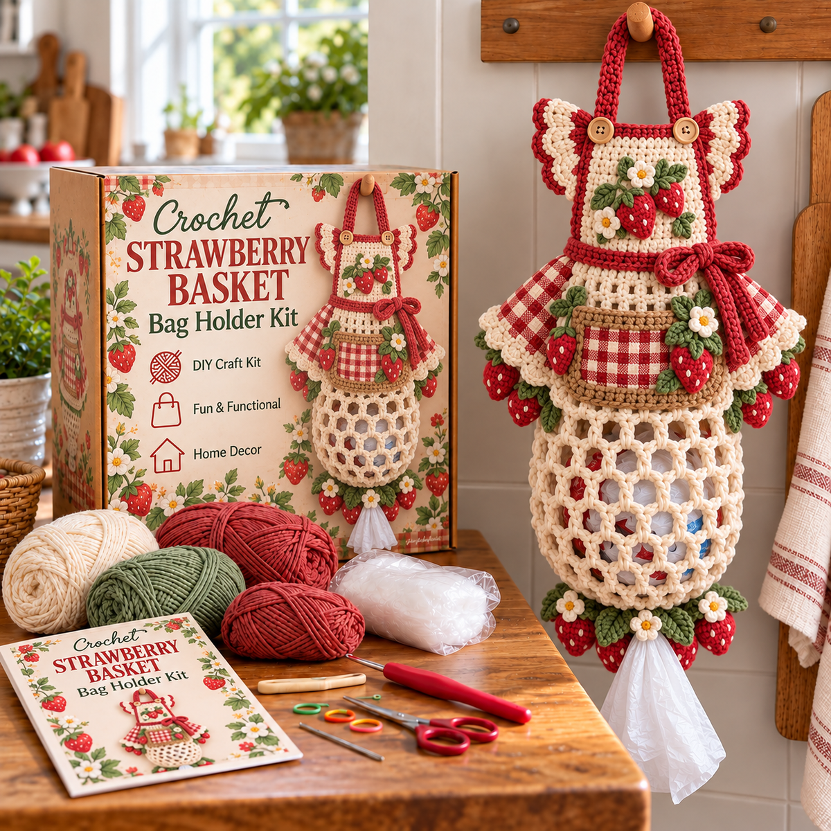 🌸🧶 Bloom & Apron™ | Vintage Floral Crochet Bag Holder DIY Kit