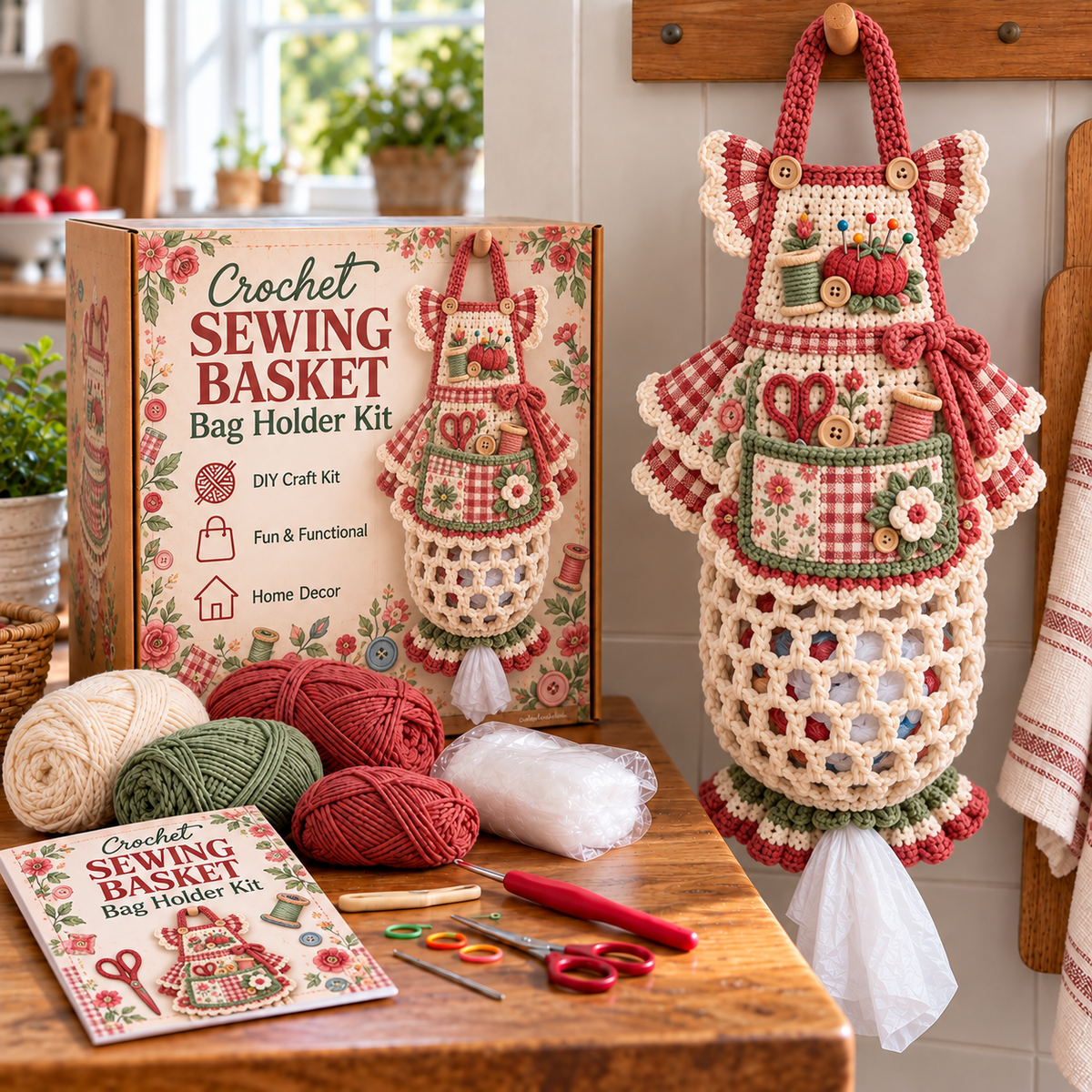 🌸🧶 Bloom & Apron™ | Vintage Floral Crochet Bag Holder DIY Kit