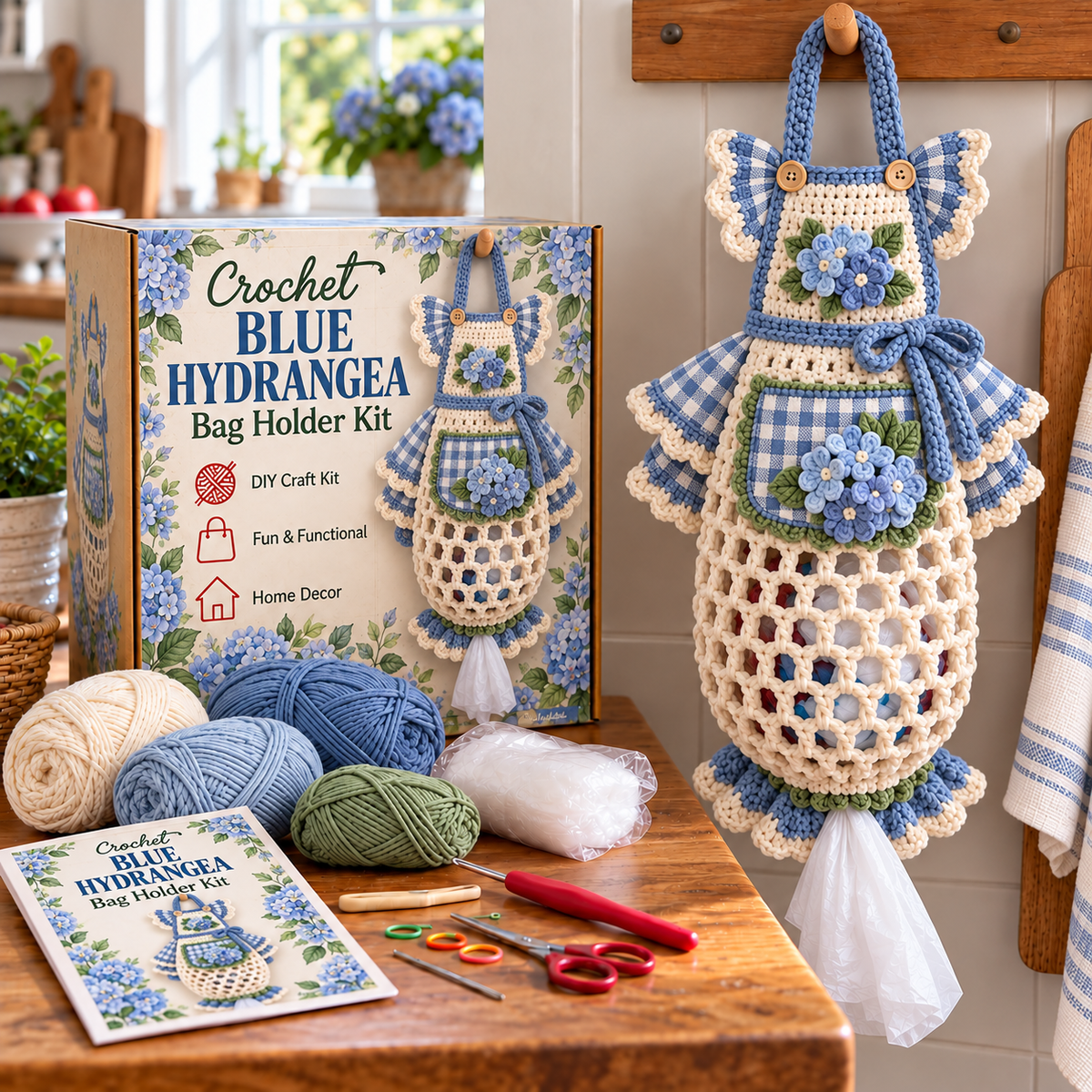 🌸🧶 Bloom & Apron™ | Vintage Floral Crochet Bag Holder DIY Kit