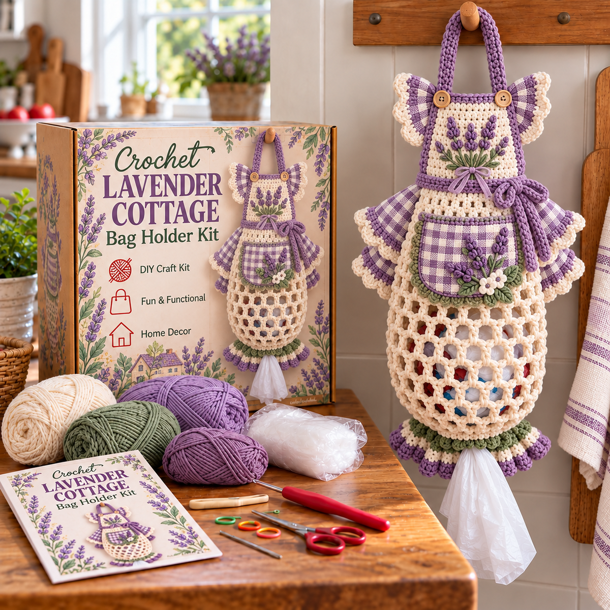 🌸🧶 Bloom & Apron™ | Vintage Floral Crochet Bag Holder DIY Kit
