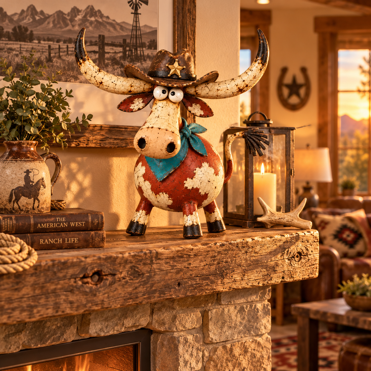 🤠🐂 Whimsical Cowboy Longhorn Figurine – Big Horns, Big Personality