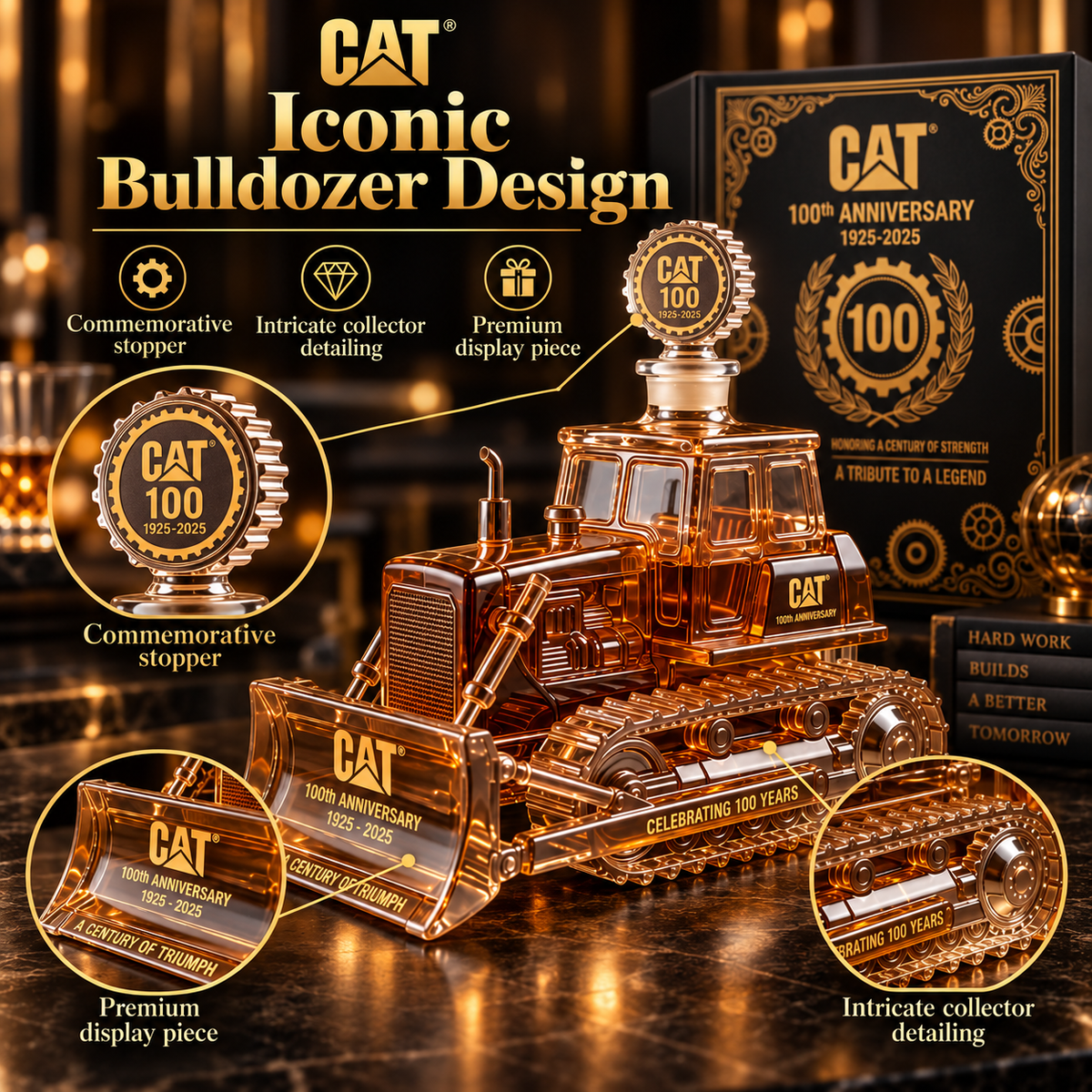 🚜🥃 100th Anniversary Bulldozer Whiskey Decanter – A Century of Power & Legacy