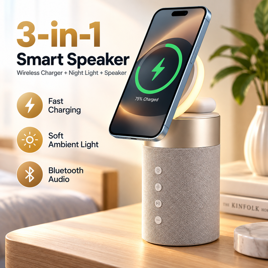 ⚡ 3-in-1 MagCharge Hub™ | Magnetic Wireless Charger & Speaker