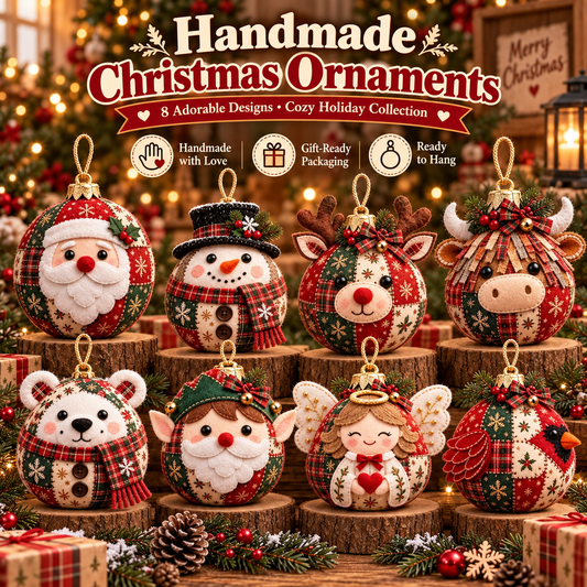 ✨🎅 Patchwork Christmas Character Ornaments – Cozy Handmade Holiday Decor