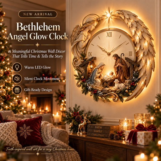 👼🕰️ Bethlehem Angel Glow Clock – Lighted Nativity Christmas Wall Decor