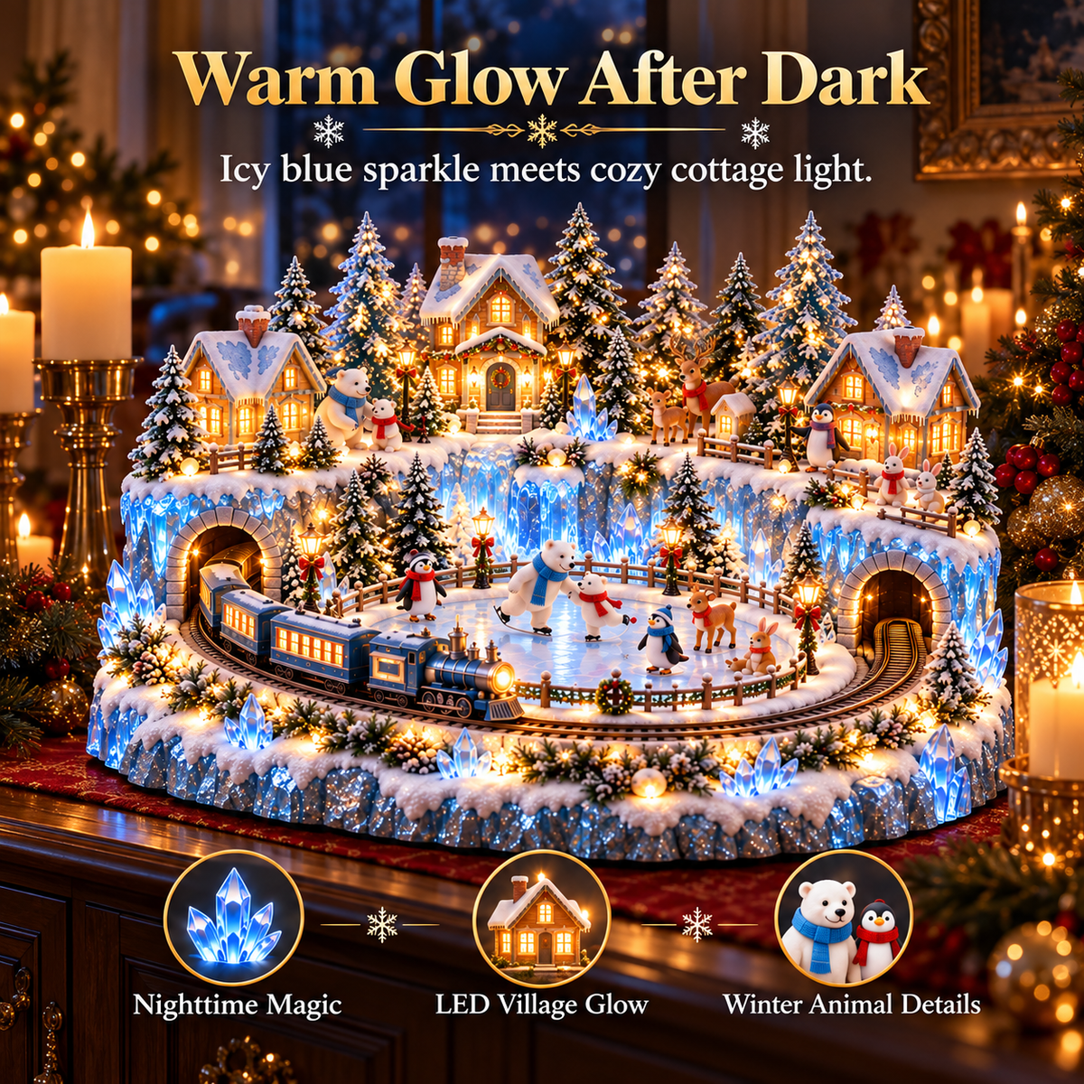 ❄️🚂 Winter Wonderland Express™ | Lighted Animal Ice Village with Moving Train & Skating Scene