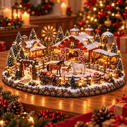 ✨🐎 Winter Horse Stable Village – Lighted Horse Village Display