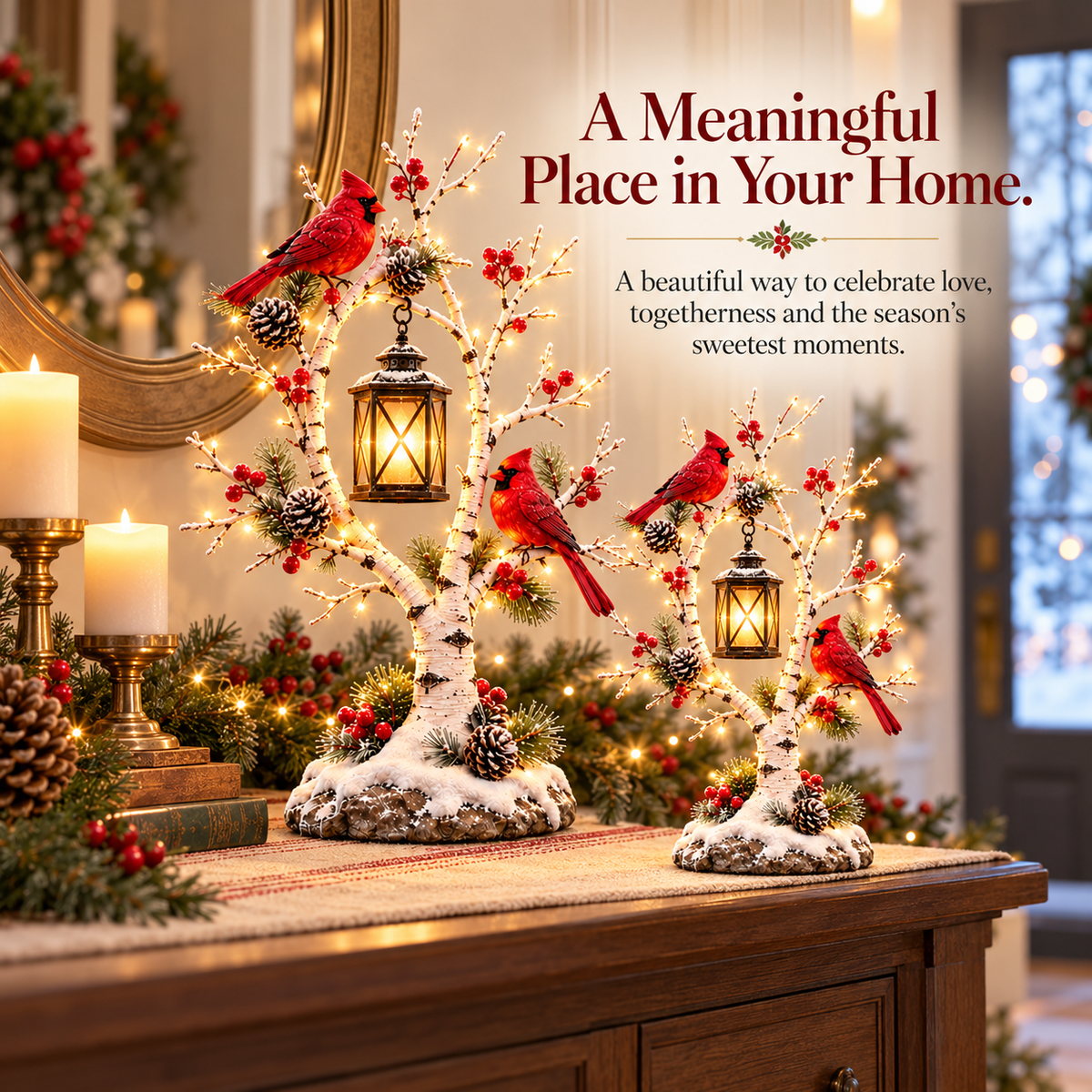 ❤️🐦 Winter Cardinals™ – Glowing Birch Lantern Tree of Love & Remembrance ✨