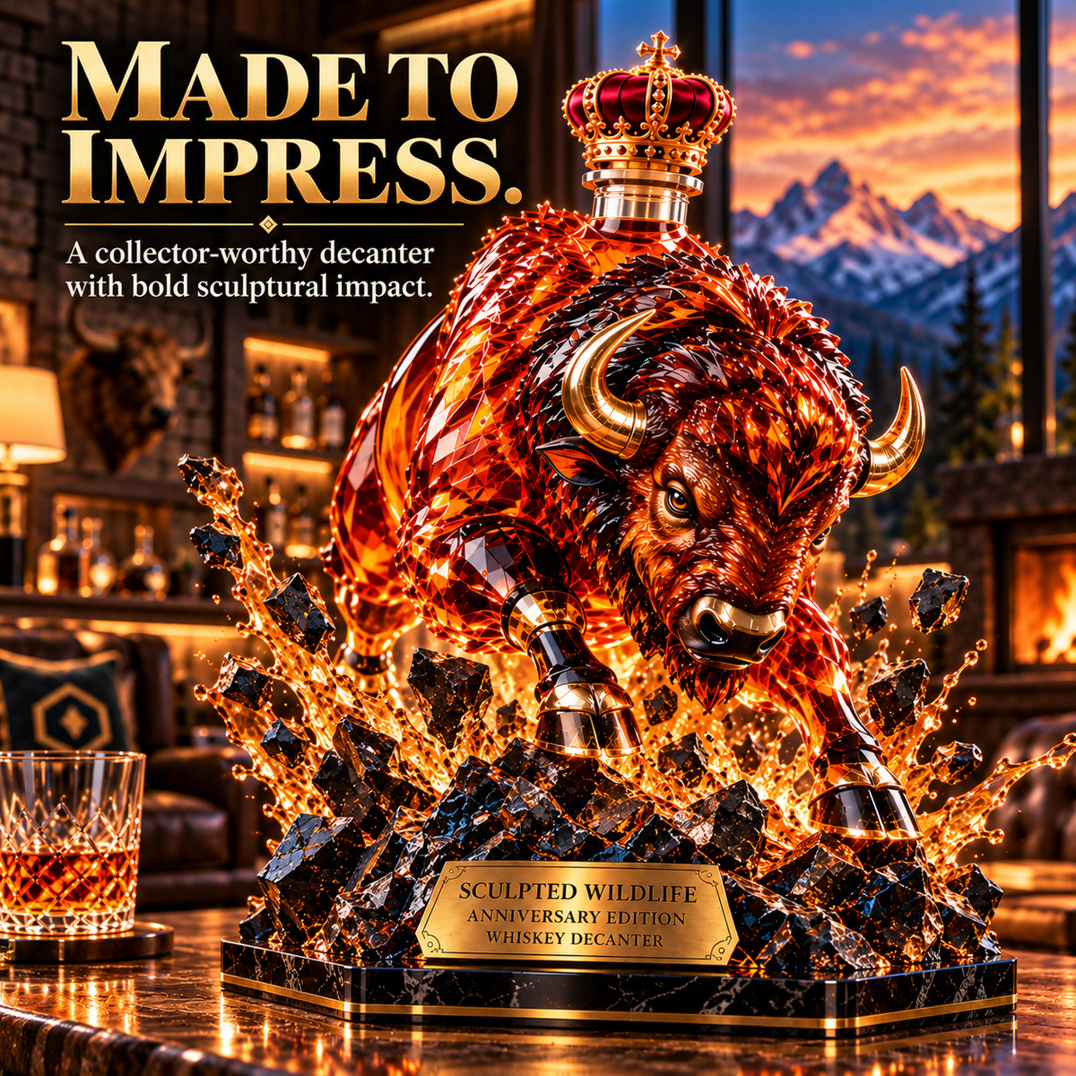 🦬🥃 American Bison Whiskey Decanter – Sculpted Wildlife Collector’s Edition