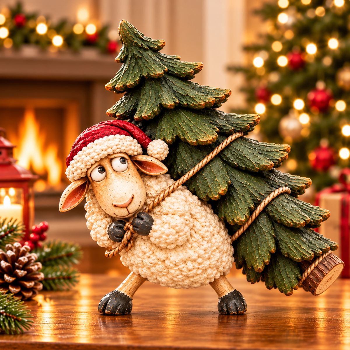 🐑Little Woolly's Christmas Mission™ – Whimsical Sheep Carrying Christmas Tree Figurine