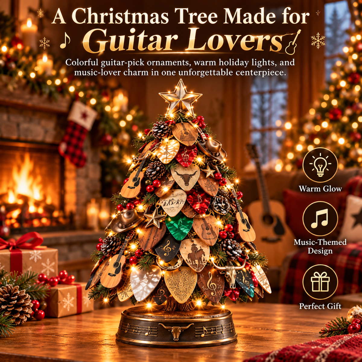 🎸🎄 Guitar Pick Christmas Tree™ – Lighted Music Lover Tabletop Holiday Decor