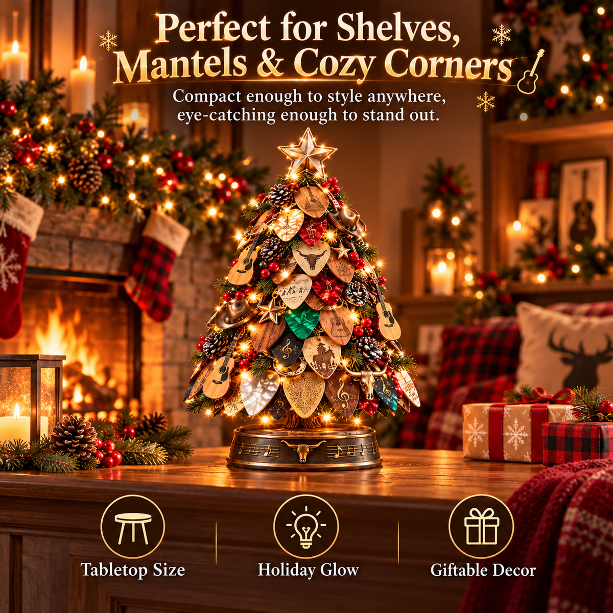 🎸🎄 Guitar Pick Christmas Tree™ – Lighted Music Lover Tabletop Holiday Decor