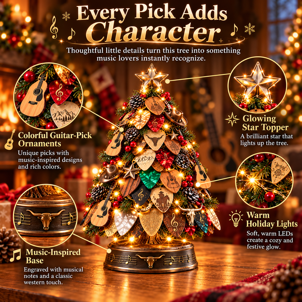 🎸🎄 Guitar Pick Christmas Tree™ – Lighted Music Lover Tabletop Holiday Decor