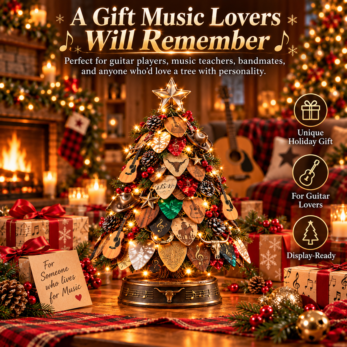 🎸🎄 Guitar Pick Christmas Tree™ – Lighted Music Lover Tabletop Holiday Decor