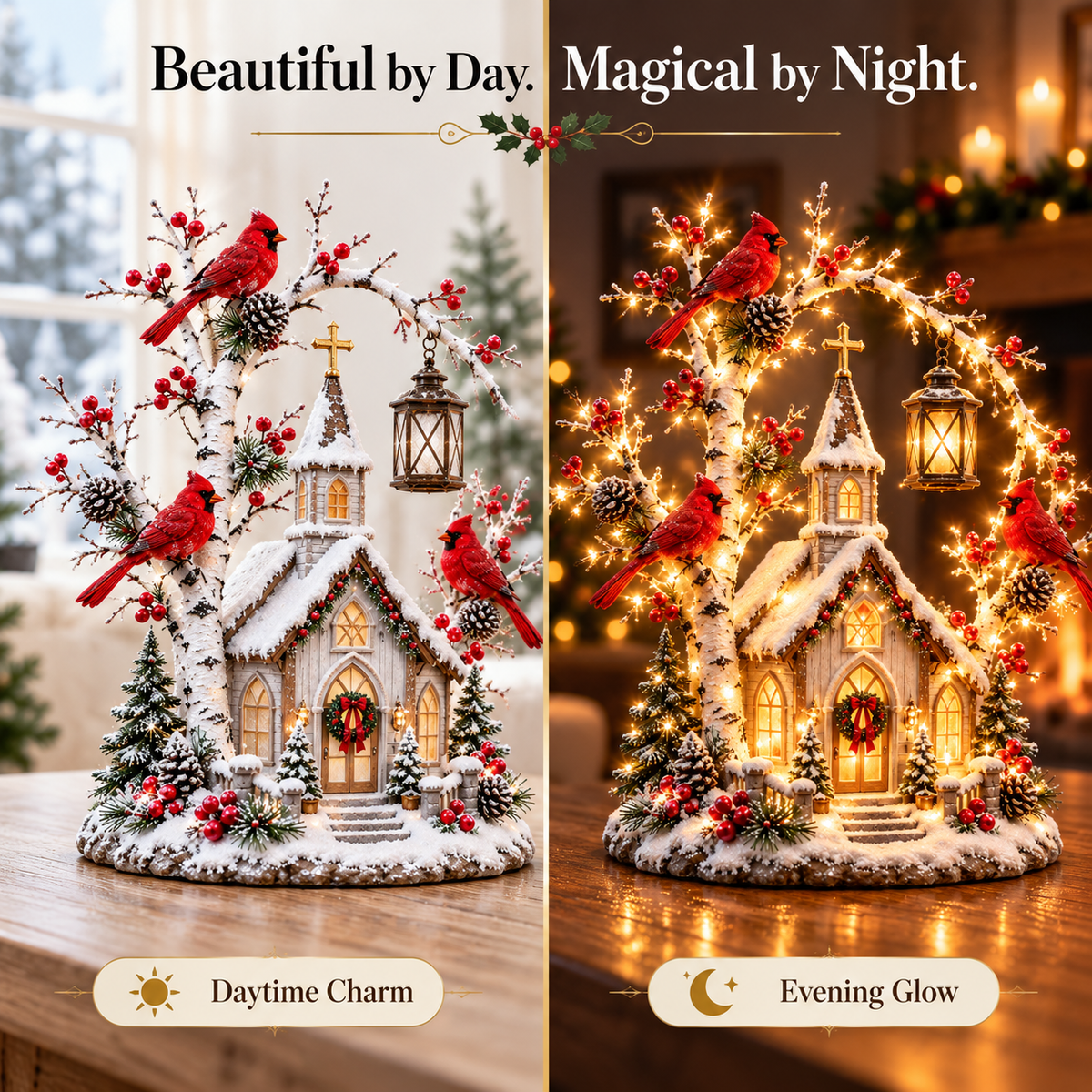 🐦⛪✨ Cardinal Chapel Lantern Tree™ – Lighted Winter Church Christmas Decor