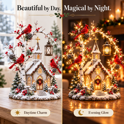 🐦⛪✨ Cardinal Chapel Lantern Tree™ – Lighted Winter Church Christmas Decor