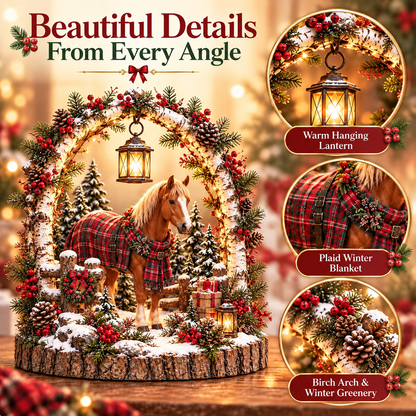 🐴🎄 Christmas Horse Lantern Scene – Cozy Winter Farmhouse Table Decor