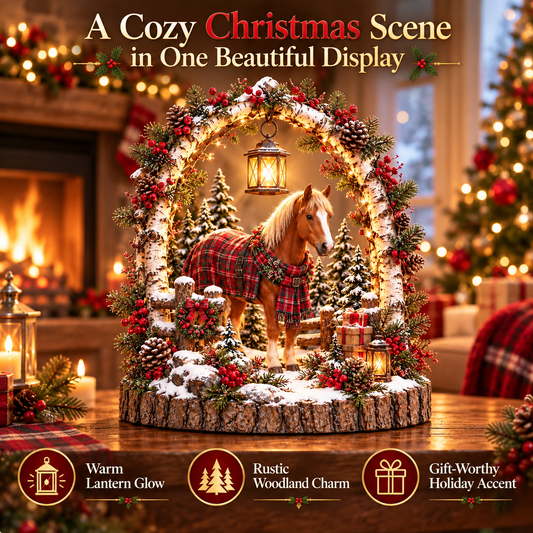 🐴🎄 Christmas Horse Lantern Scene – Cozy Winter Farmhouse Table Decor