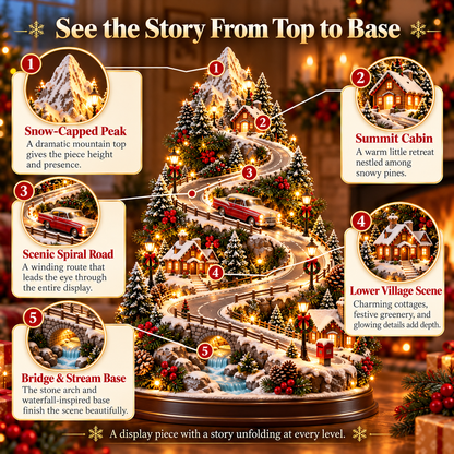 🚗🏔️ Mountain Christmas Village – Lighted Tree with Moving Vintage Car