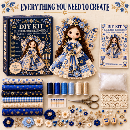 🕎🧵 Festival of Lights Friends™ | Hanukkah Patchwork Doll DIY Kit – 3 Designs