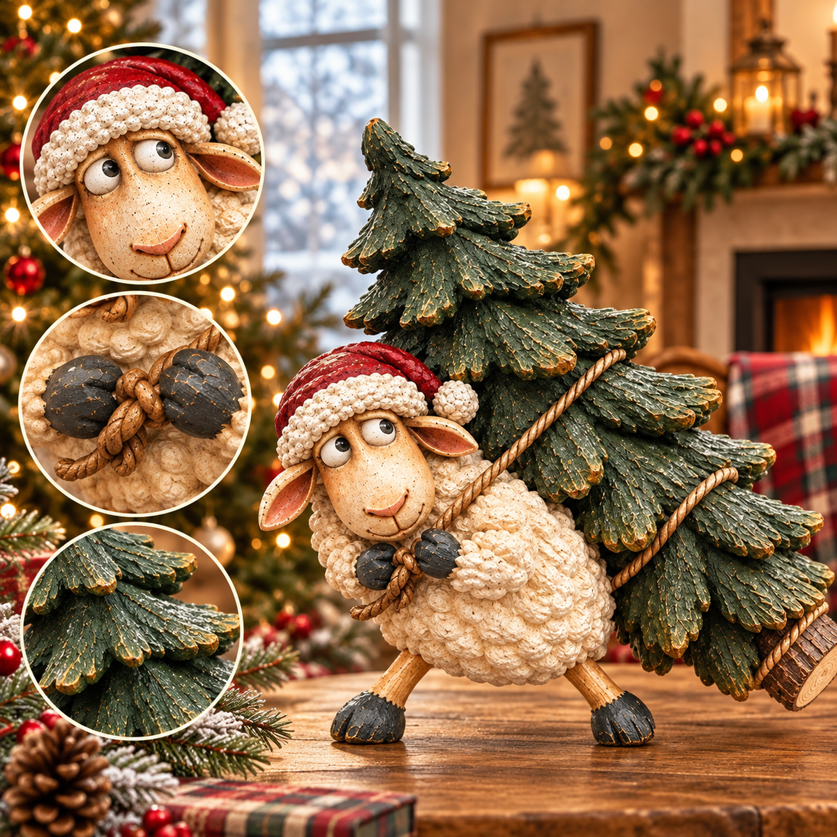 🐑Little Woolly's Christmas Mission™ – Whimsical Sheep Carrying Christmas Tree Figurine