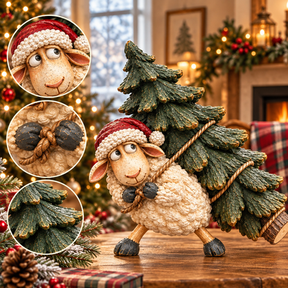 🐑Little Woolly's Christmas Mission™ – Whimsical Sheep Carrying Christmas Tree Figurine