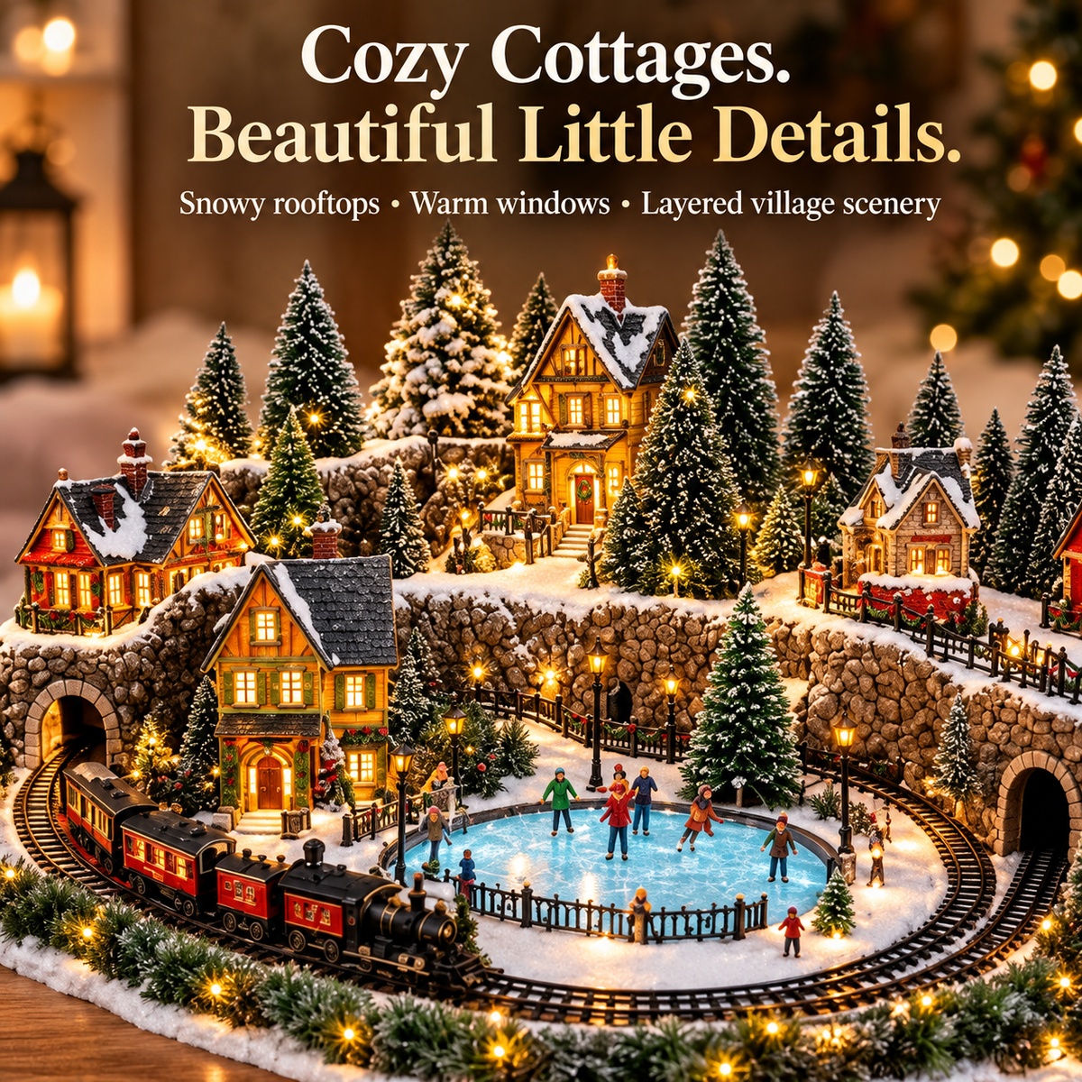 🔥 LAST DAY 49% OFF | 🚂❄️ Winter Rail & Rink™ | Animated Christmas Village Scene