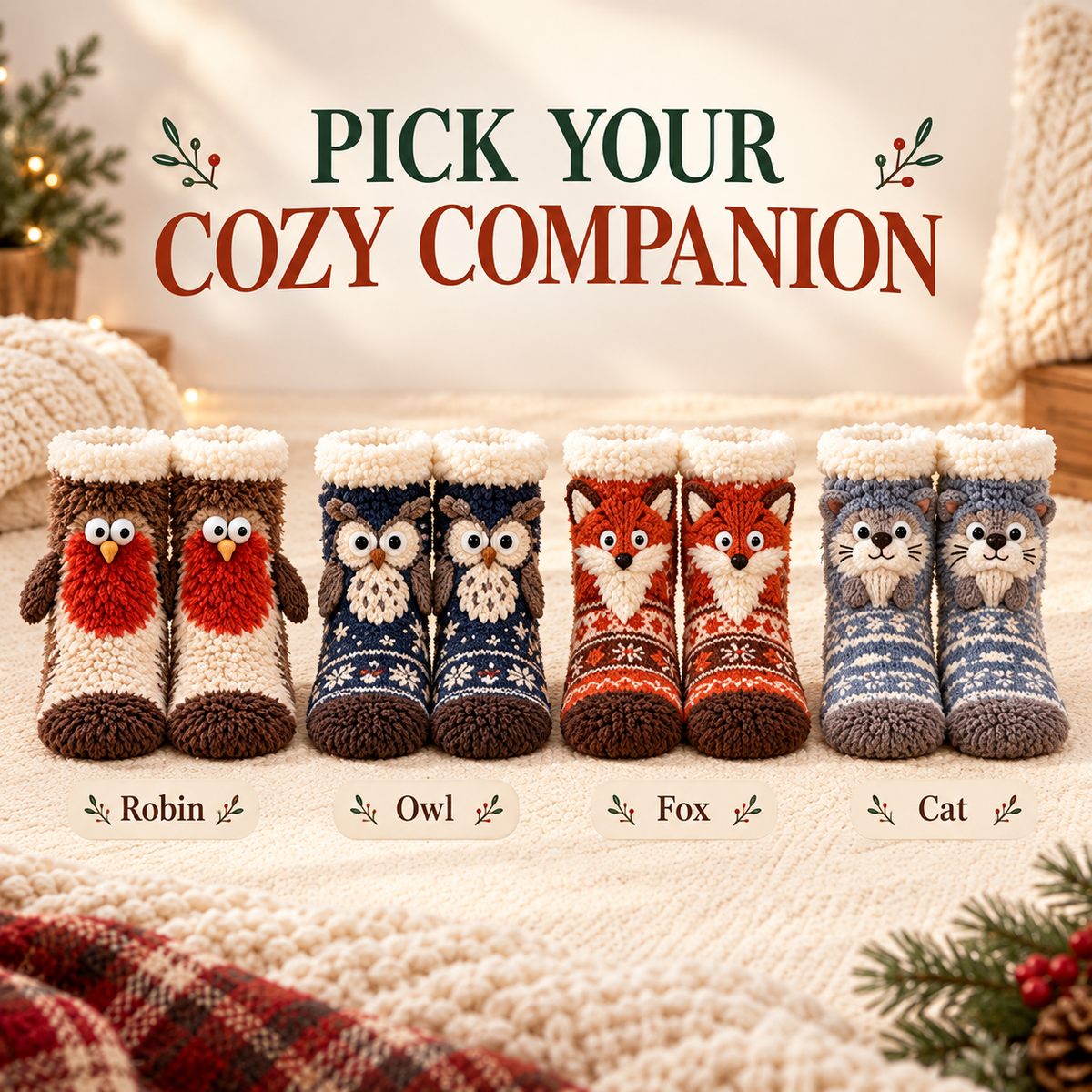 🦊🐦🦦🦉 Fuzzy Critter Toes™ | 3D Animal Slipper Socks