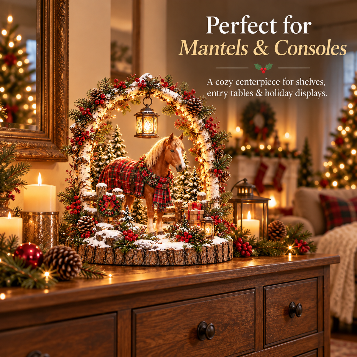 🐴🎄 Christmas Horse Lantern Scene – Cozy Winter Farmhouse Table Decor