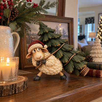 🐑Little Woolly's Christmas Mission™ – Whimsical Sheep Carrying Christmas Tree Figurine