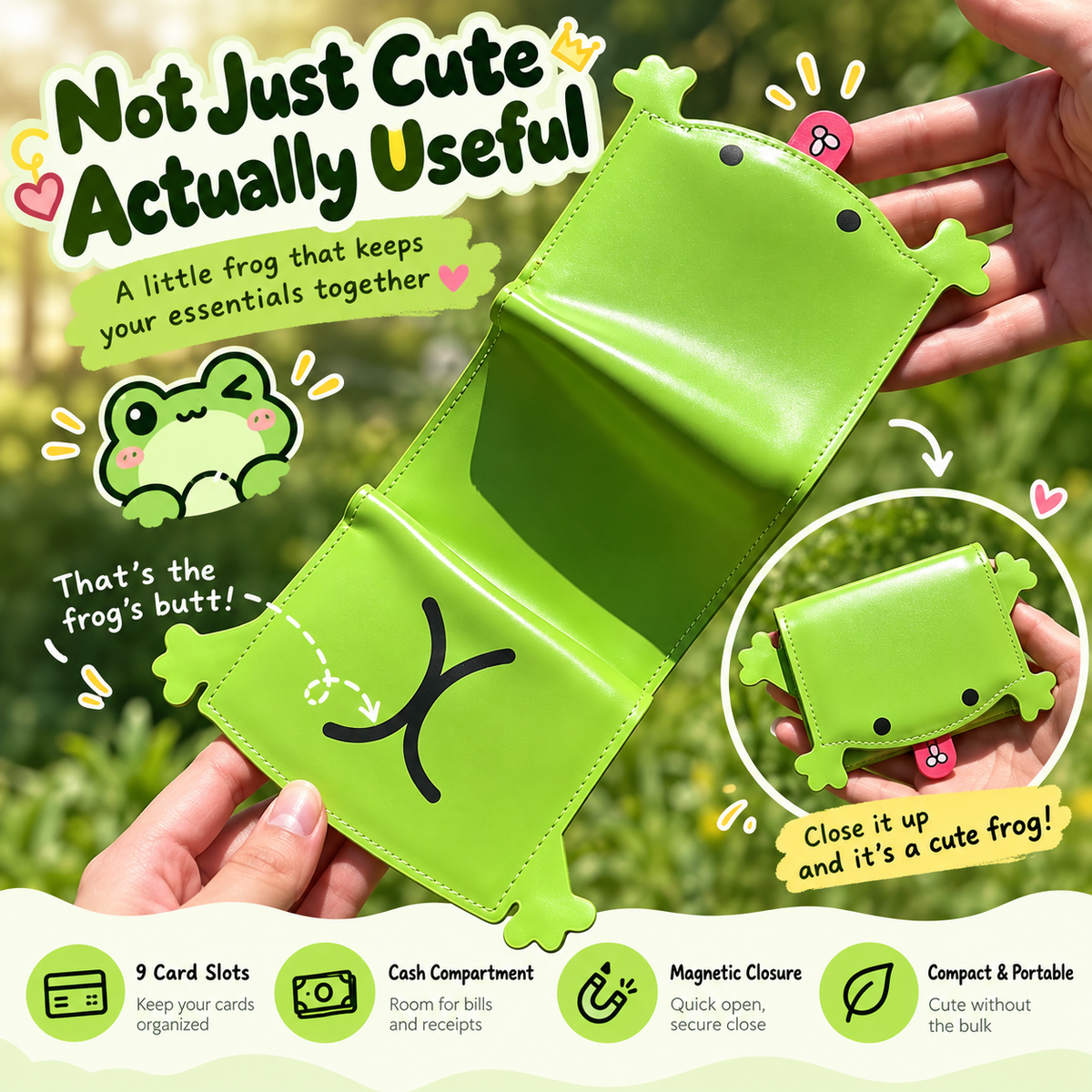 🔥LAST DAY 50% OFF - 🐸Cute Froggy Wallet | High-Quality Magnetic Card & Cash Holder