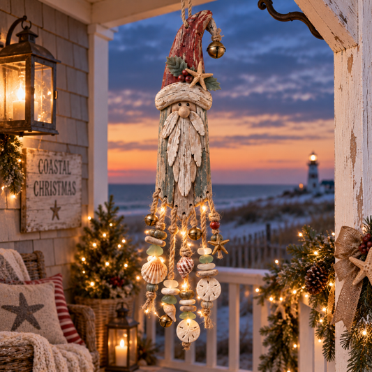🎅🌊 Coastal Noel Santa Lighted Wall Hanging – Vintage Seaside Christmas Decor ✨