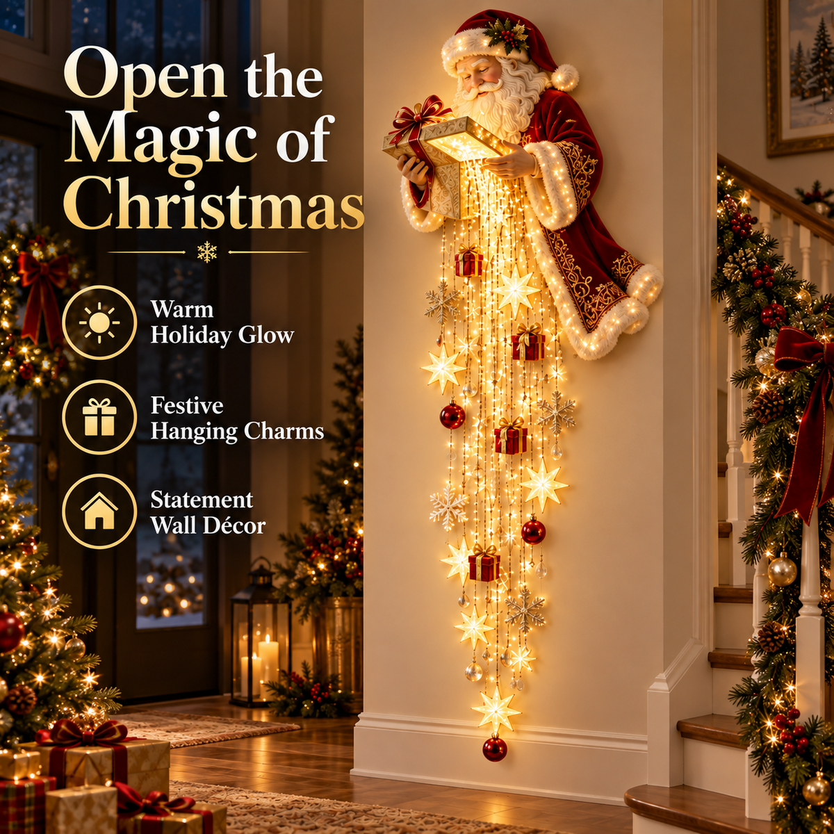 🎁🌟 Santa’s Magical Gift Cascade – Glowing Christmas Wall Light