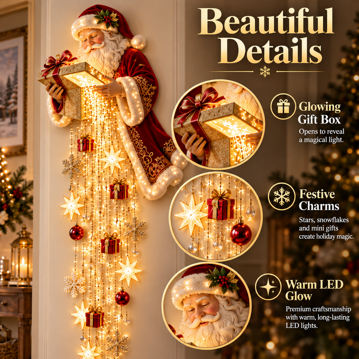 🎁🌟 Santa’s Magical Gift Cascade – Glowing Christmas Wall Light
